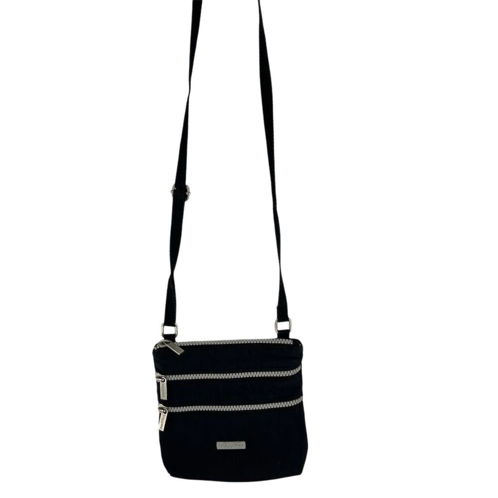 Baggallini Black Crossbody Purse Small Triple Zip Unisex Bag Woman's